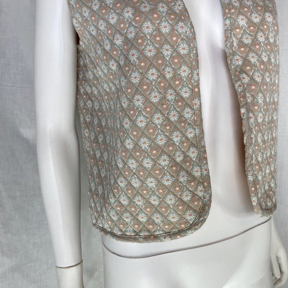 Vintage 60s quilted micro floral Union Tag vest blush pink sage green - Picture 4 of 9